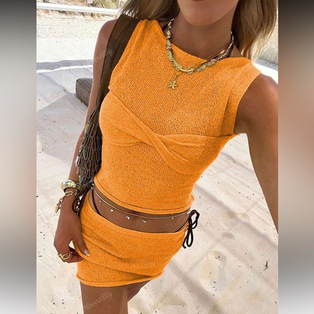 NEW Amazon Orange Sleeveless Knit 2 Piece Set Size S - Picture 2 of 12